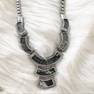 Snakeskin Print Necklace Silvertone Gray Black